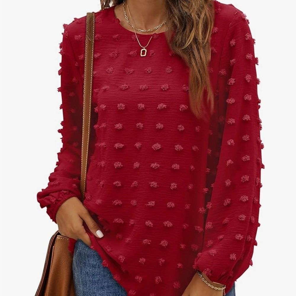 Chiffon swiss dot blouse burgundy size small